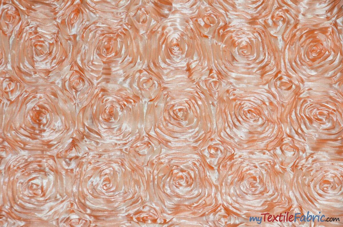 Rosette Satin Polyester Fabric - 3D Satin Floral Embroidery, 52/54" Width (Yards, Bolts, Sample Swatch)