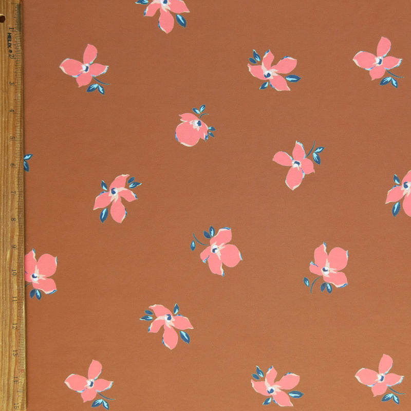 Swim Knit Peach Floral on Terra Cotta