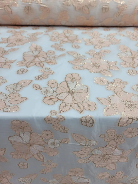 Brocade Floral French Organza in Blush Gold