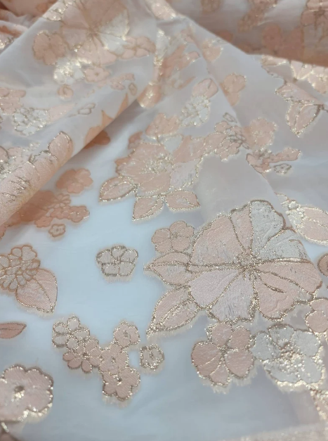 Brocade Floral French Organza in Blush Gold
