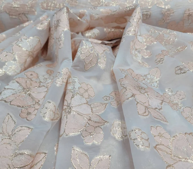Brocade Floral French Organza in Blush Gold