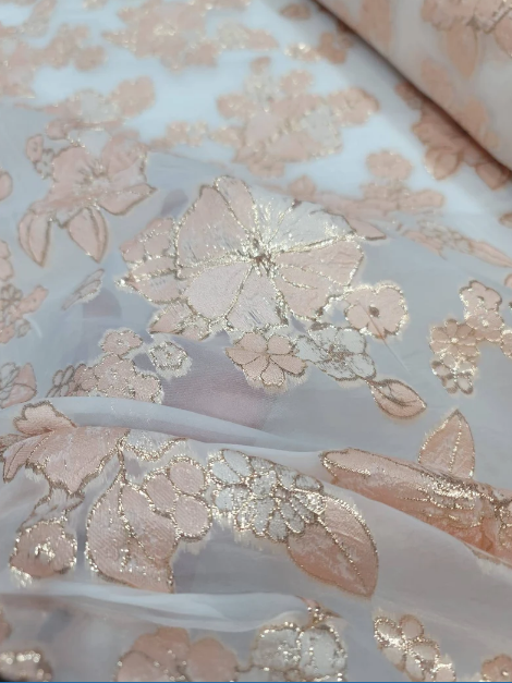 Brocade Floral French Organza in Blush Gold