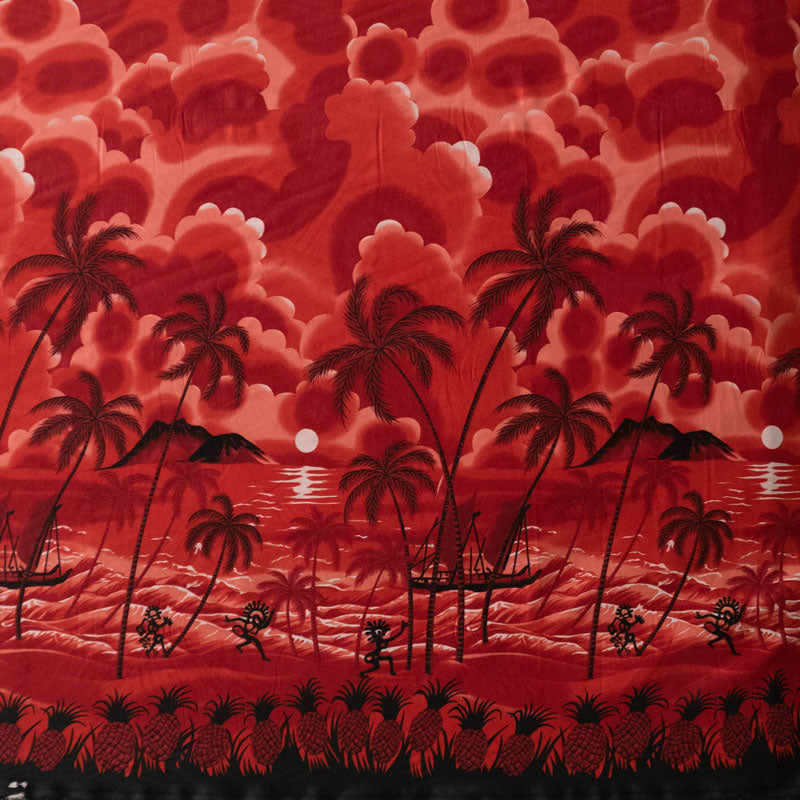 Polyester Peachskin Fabric Island Sunset Over Ocean