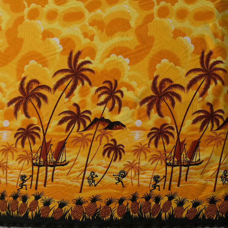 Polyester Peachskin Fabric Island Sunset Over Ocean