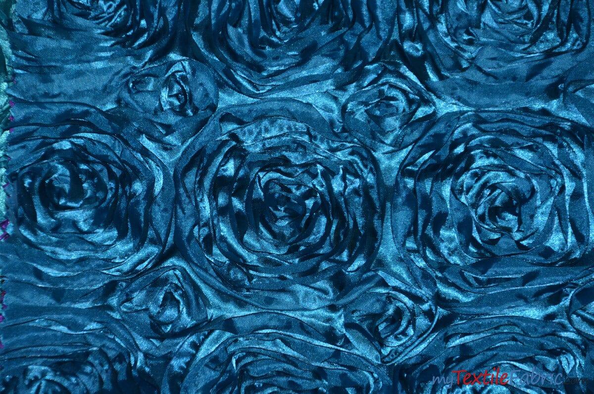 Rosette Satin Polyester Fabric - 3D Satin Floral Embroidery, 52/54" Width (Yards, Bolts, Sample Swatch)