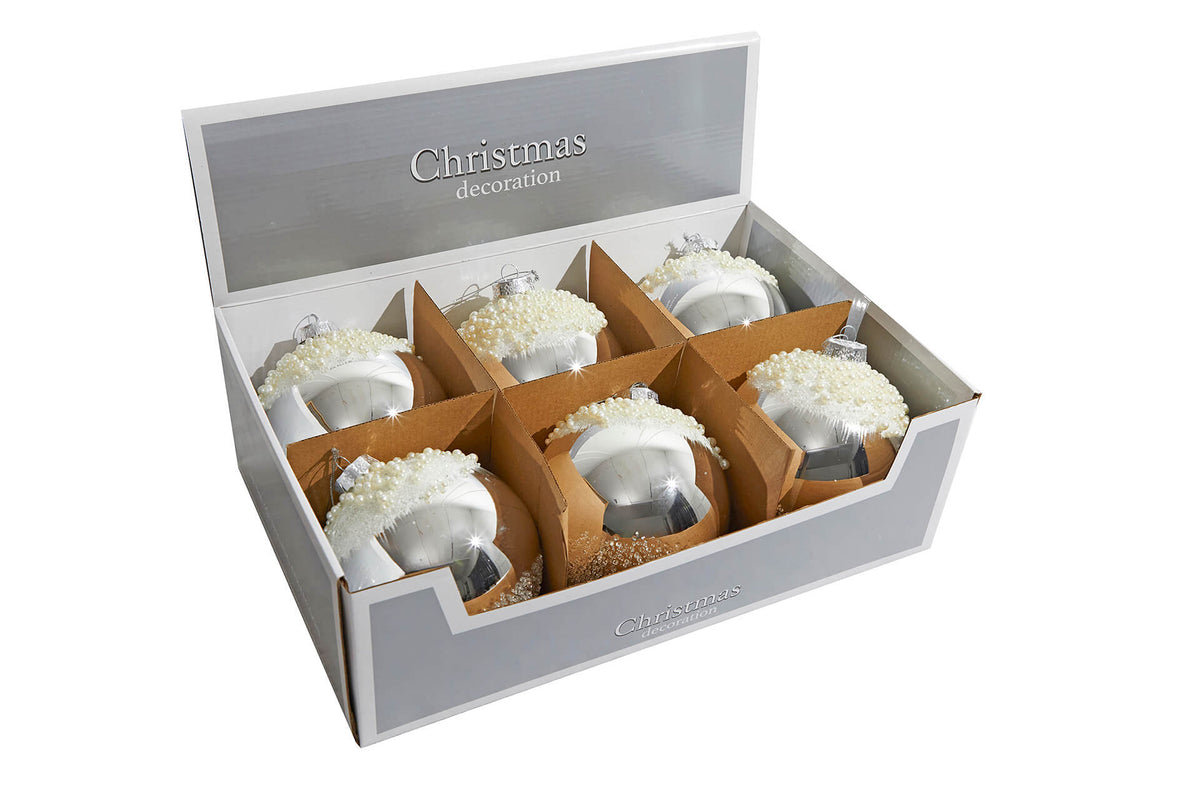 5" Silver Christmas Ball Ornament - Set of 6