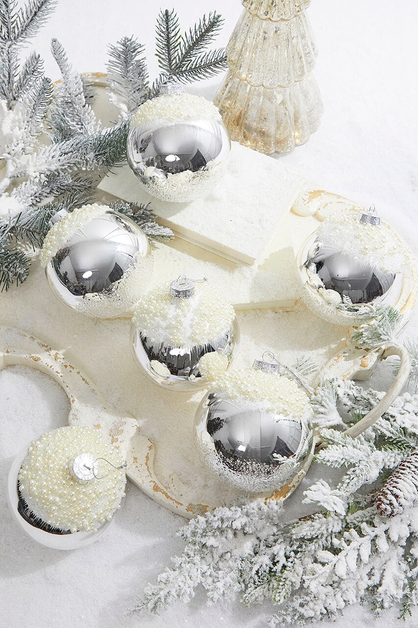 5" Silver Christmas Ball Ornament - Set of 6
