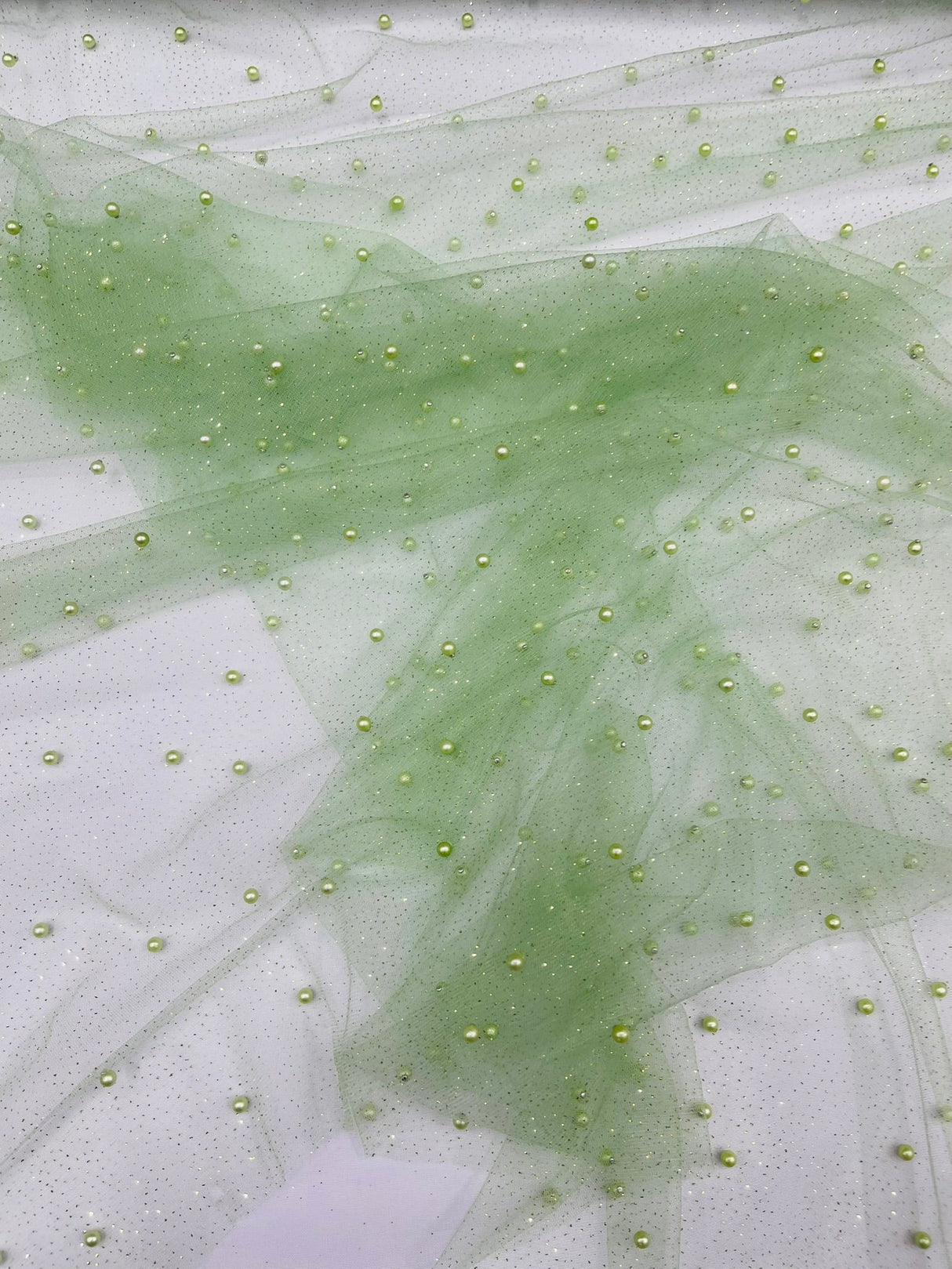 Pearl Glitter Studded Mesh Polyester Fabric - Pearl Studded Mesh, 58" Wide (1 Yard)