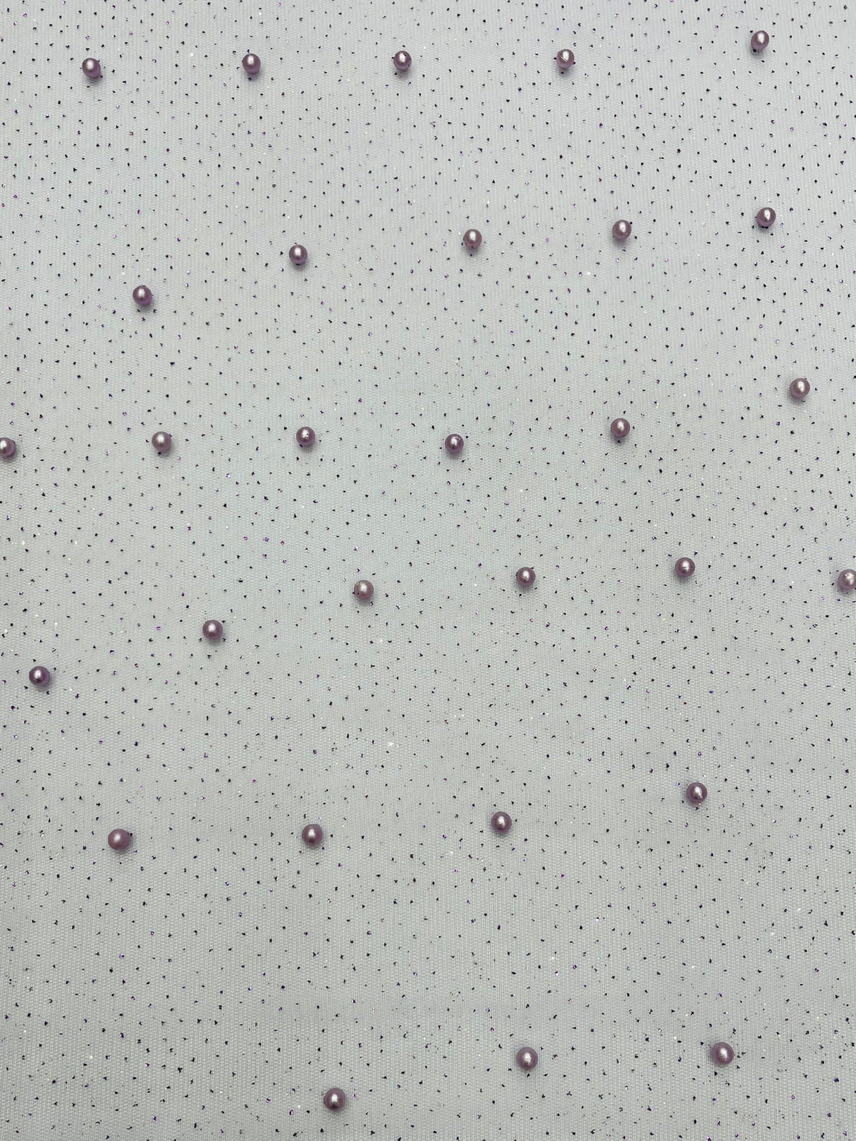 Pearl Glitter Studded Mesh Polyester Fabric - Pearl Studded Mesh, 58" Wide (1 Yard)