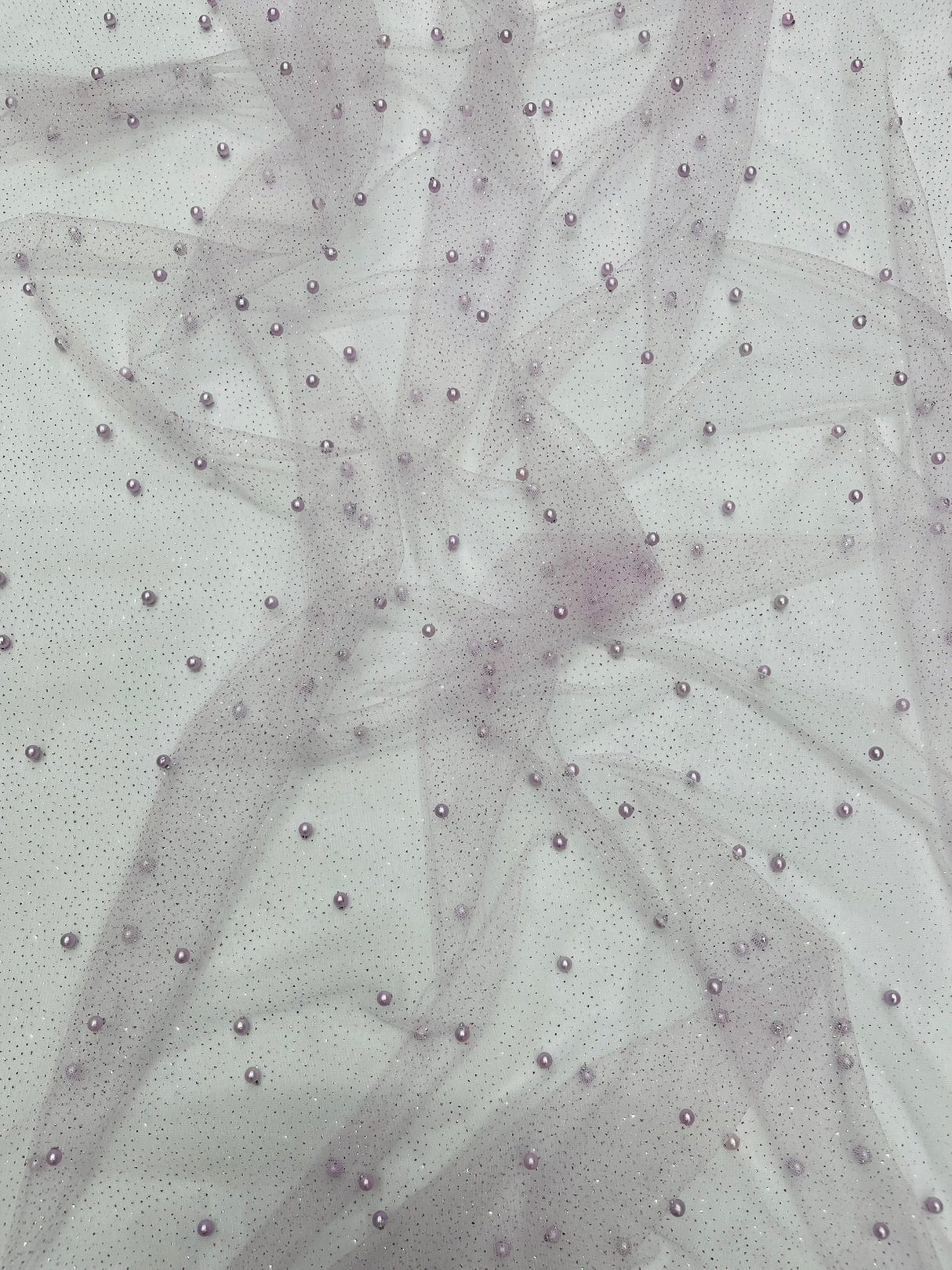 Pearl Glitter Studded Mesh Polyester Fabric - Pearl Studded Mesh, 58" Wide (1 Yard)