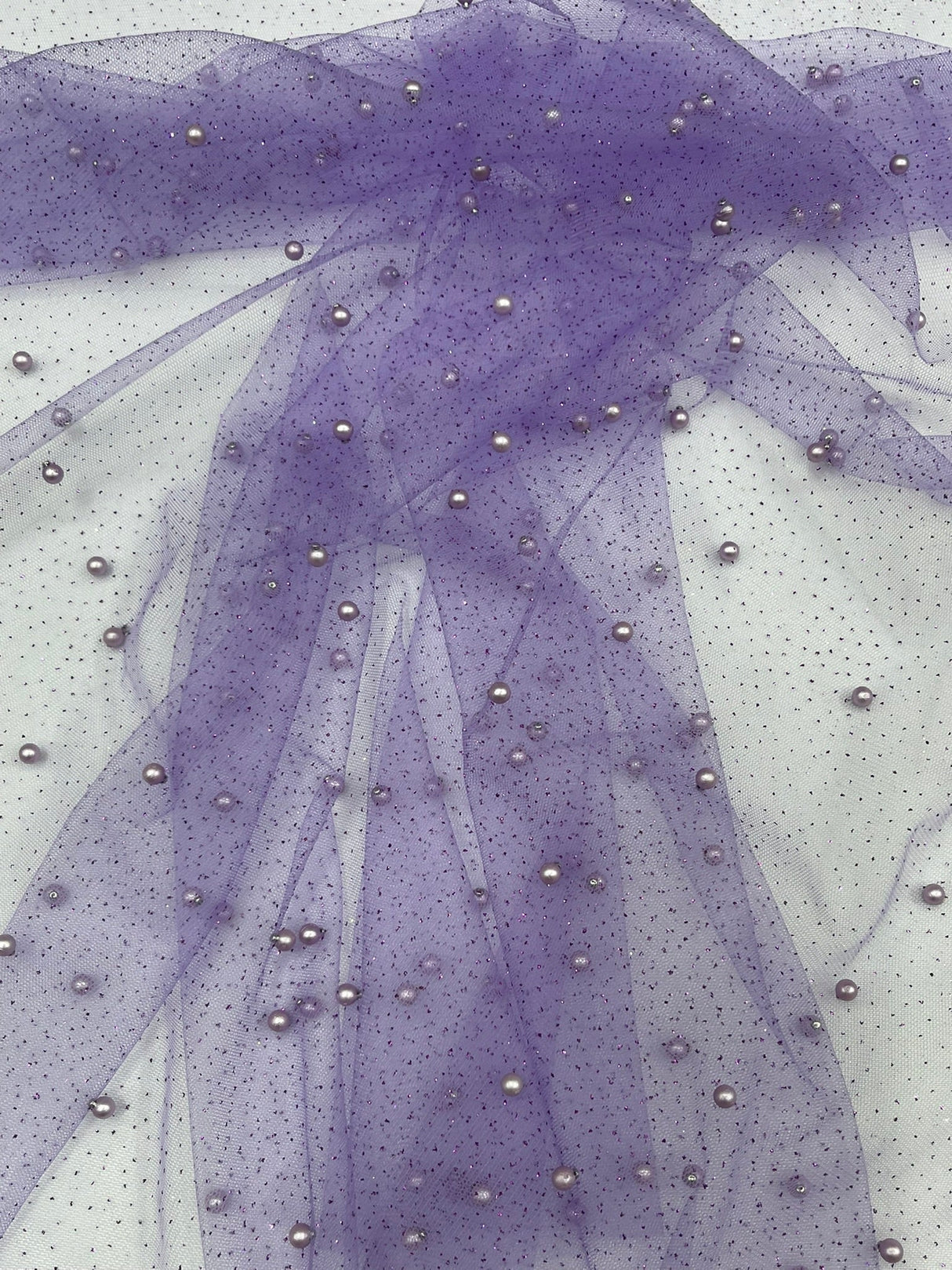 Pearl Glitter Studded Mesh Polyester Fabric - Pearl Studded Mesh, 58" Wide (1 Yard)