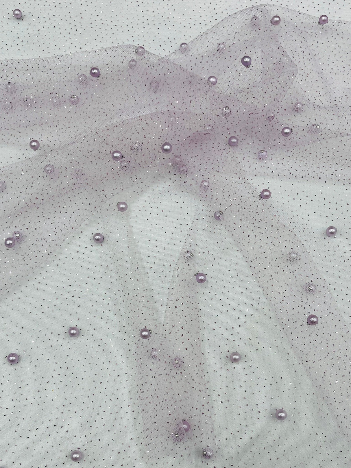 Pearl Glitter Studded Mesh Polyester Fabric - Pearl Studded Mesh, 58" Wide (1 Yard)