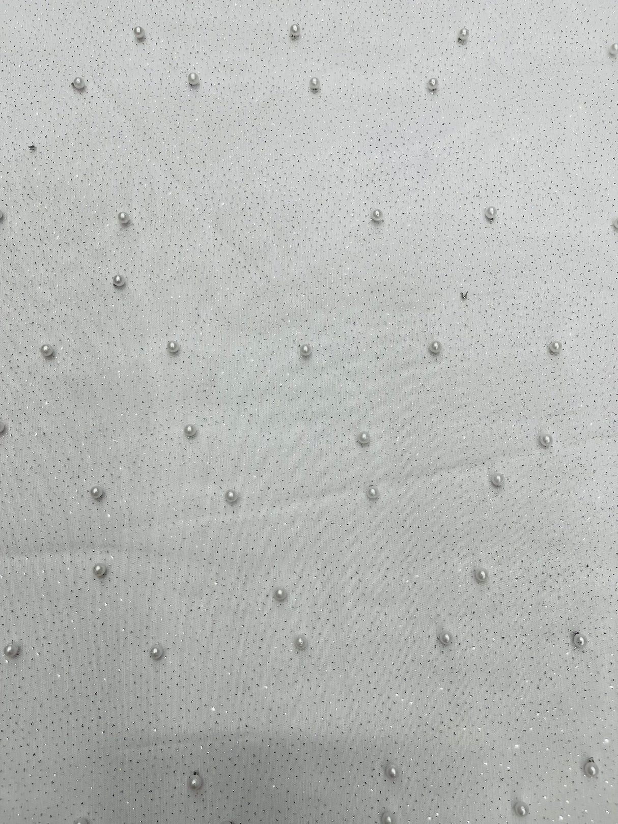 Pearl Glitter Studded Mesh Polyester Fabric - Pearl Studded Mesh, 58" Wide (1 Yard)