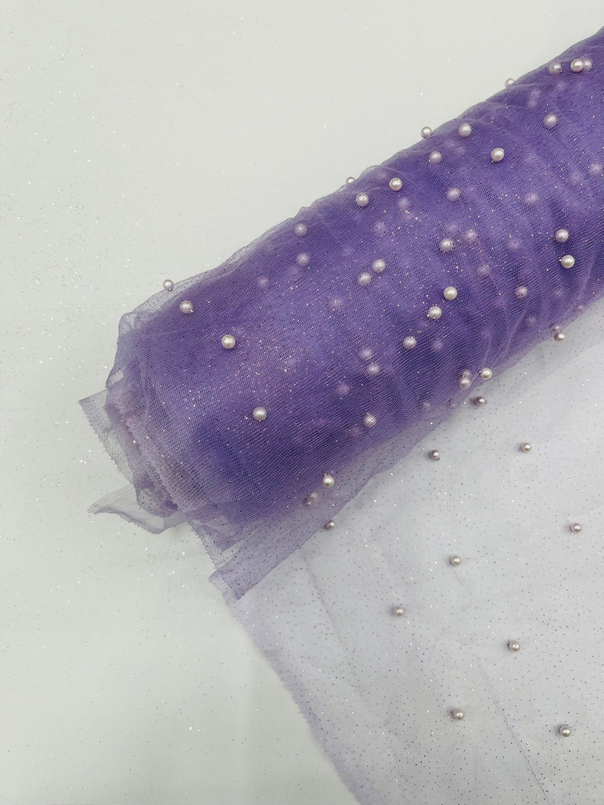 Pearl Glitter Studded Mesh Polyester Fabric - Pearl Studded Mesh, 58" Wide (1 Yard)