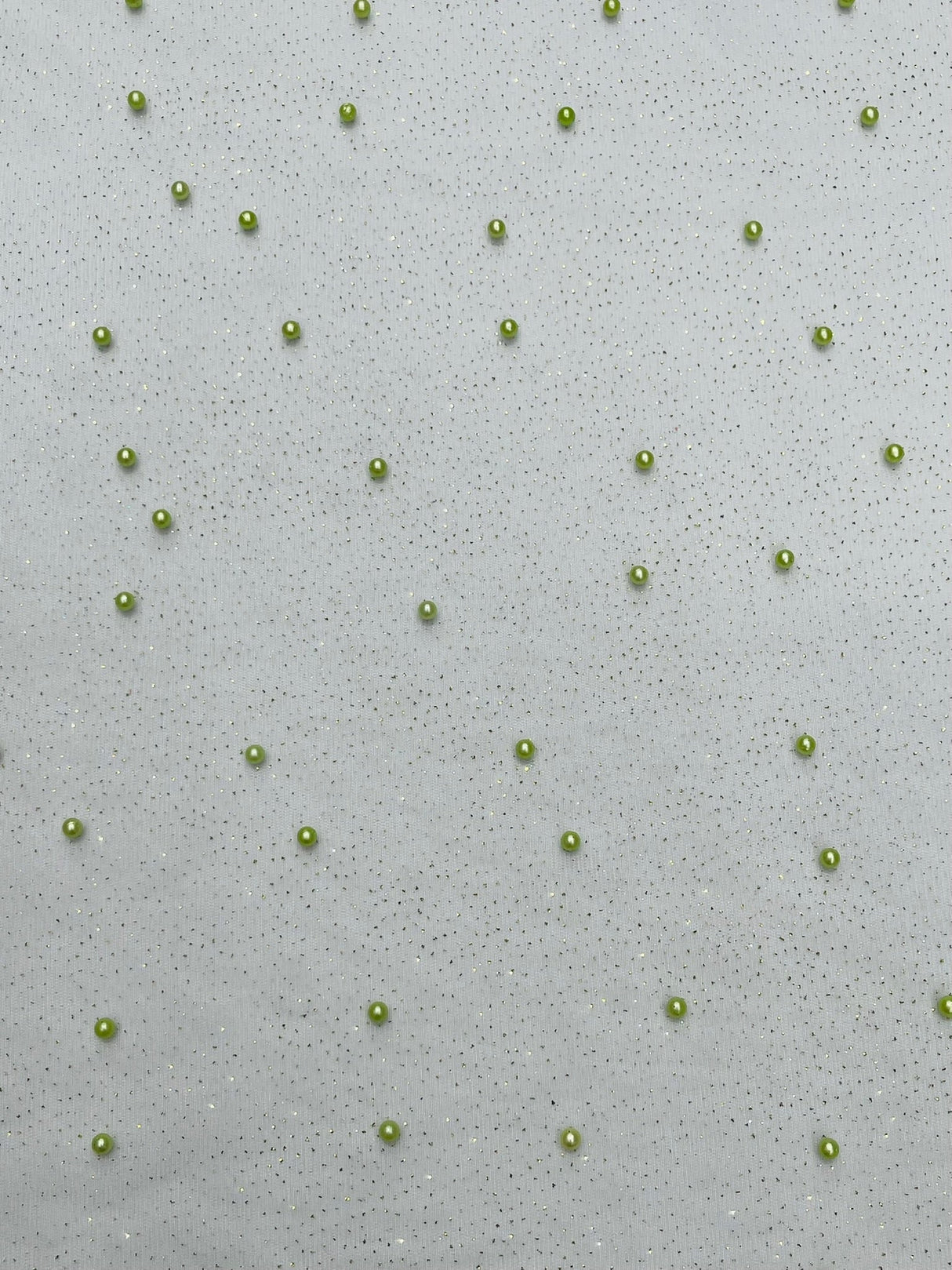 Pearl Glitter Studded Mesh Polyester Fabric - Pearl Studded Mesh, 58" Wide (1 Yard)