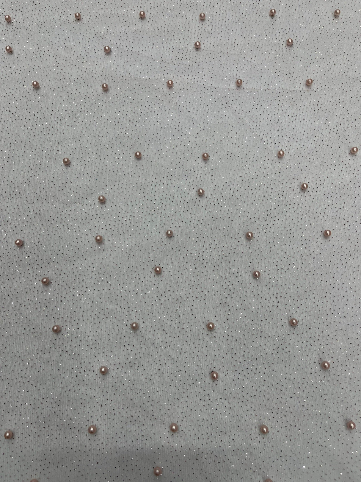 Pearl Glitter Studded Mesh Polyester Fabric - Pearl Studded Mesh, 58" Wide (1 Yard)