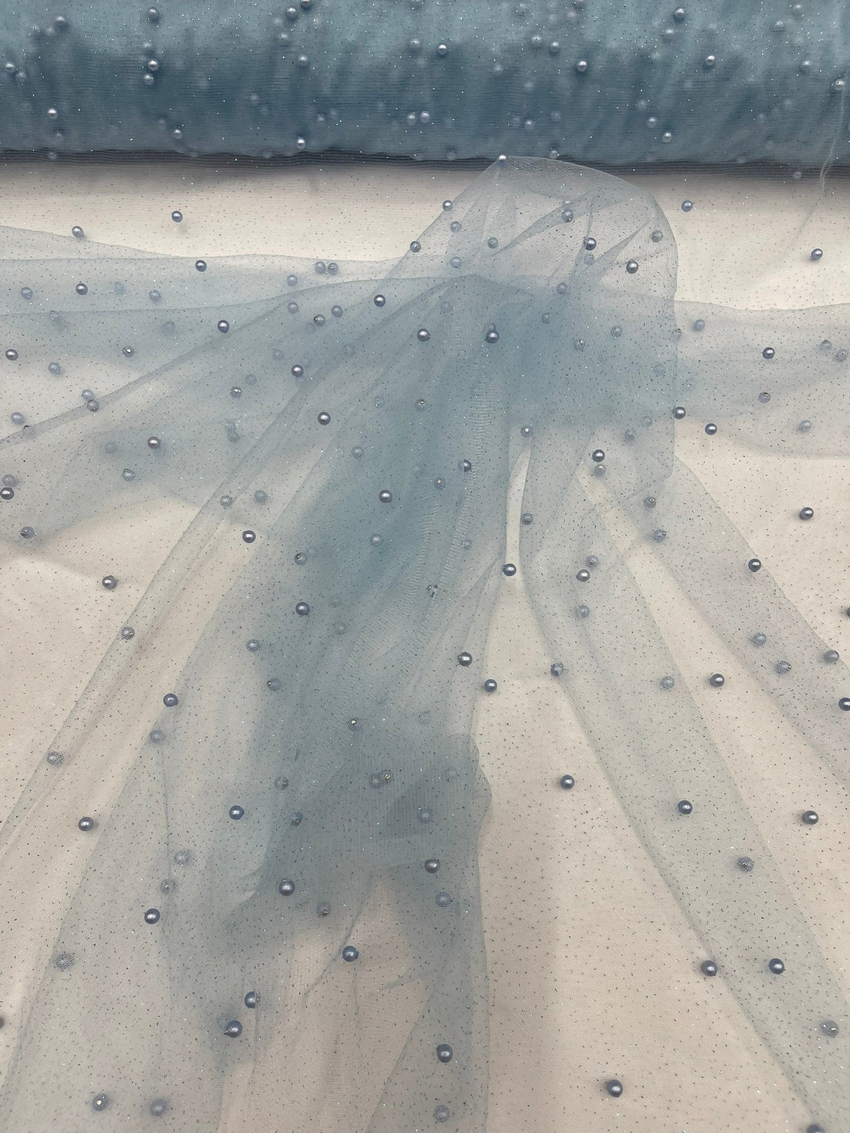 Pearl Glitter Studded Mesh Polyester Fabric - Pearl Studded Mesh, 58" Wide (1 Yard)