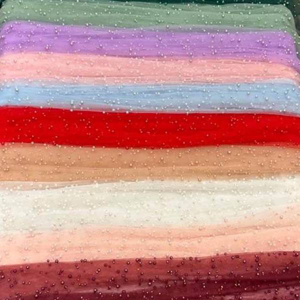 Pearl Tulle Polyester Fabric - Soft Tulle Mesh With Scattered Pearls, 58" Width (1 Yard)