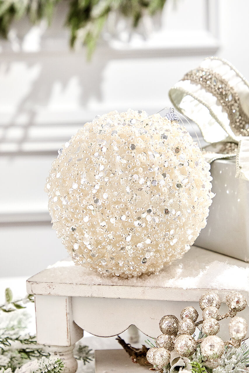 6" Glitter & Pearl Patterned Ball Ornament