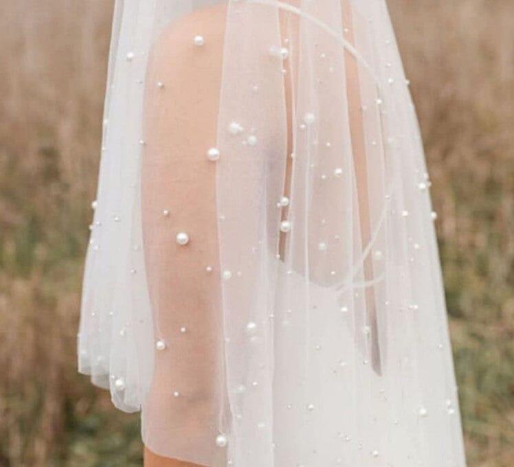 Very Soft Tulle With Pearls Polyester Fabric - Sheer Beaded Tulle, 52" Width (1 Yard)