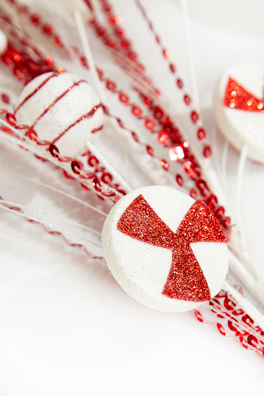 33" Red and White Glitter Peppermint Grass Spray