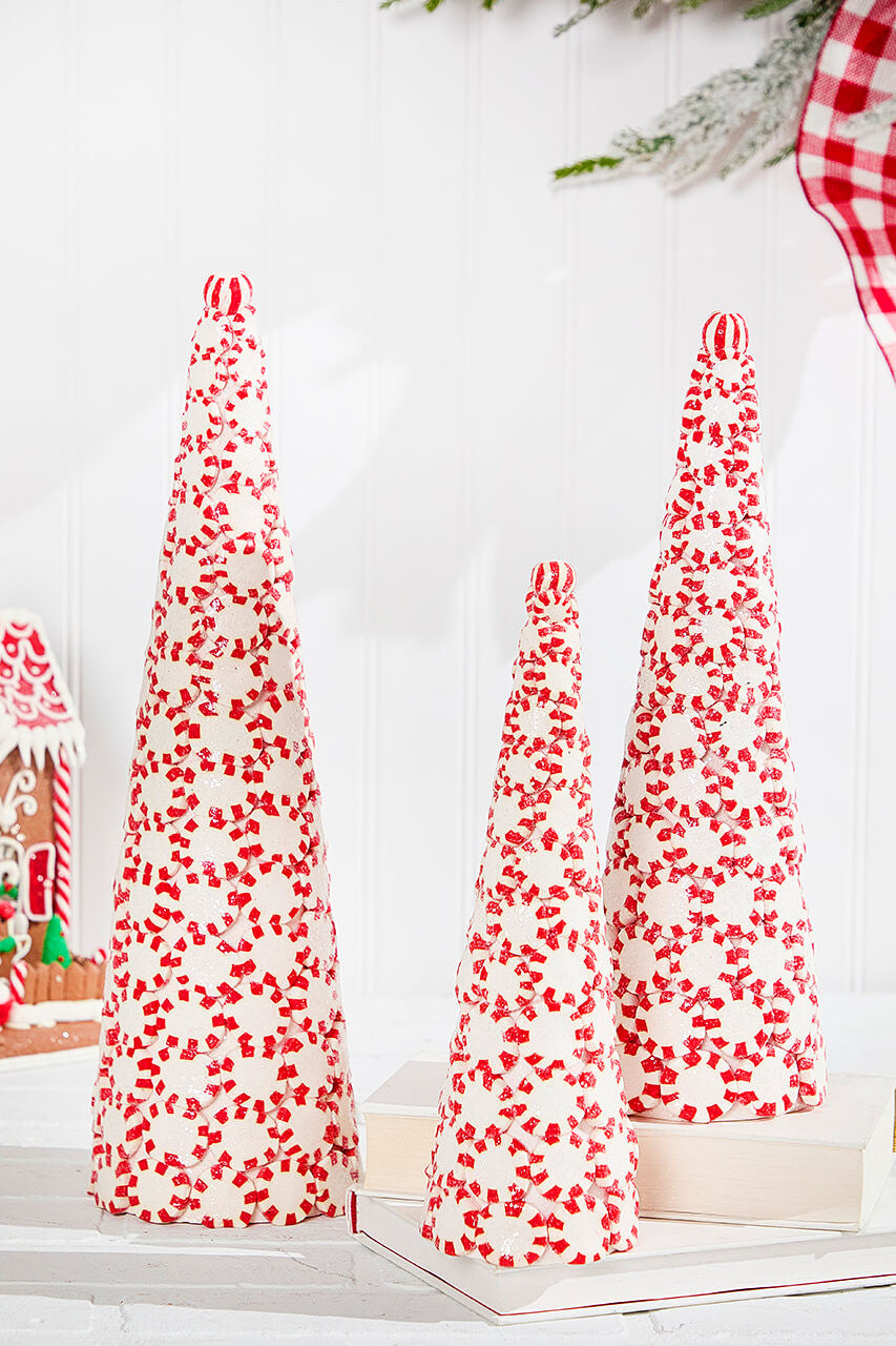 Peppermint Candy Christmas Trees Set of 3 Clay Decor