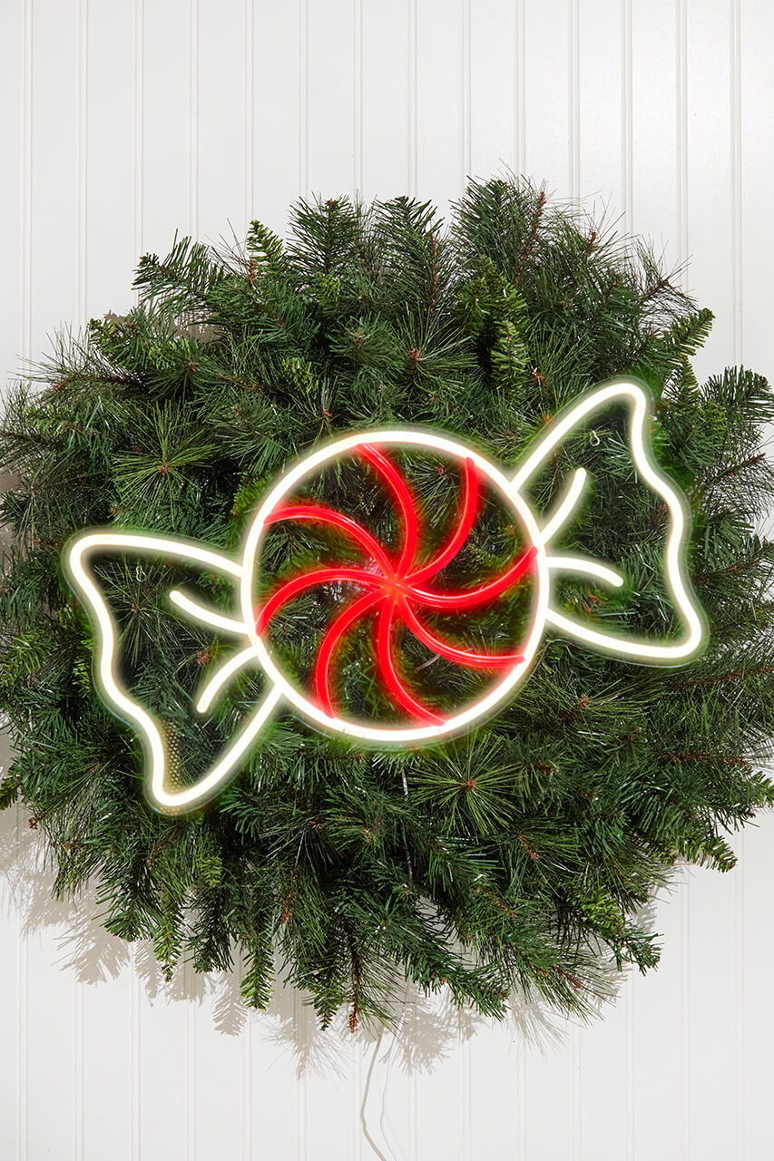 10.6" Peppermint Round Candy Lit Neon Sign