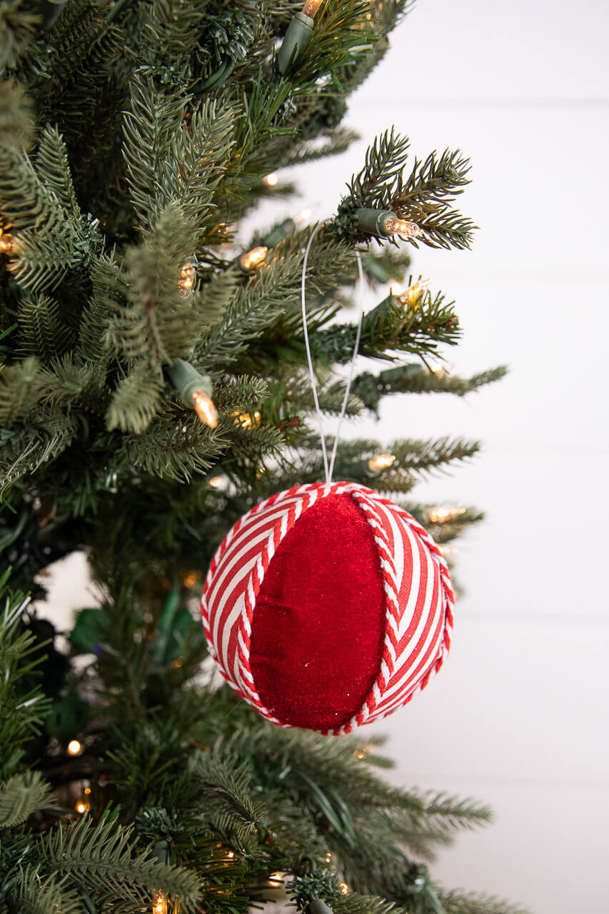 4" Red White Stripe Ball Ornament Christmas Decor