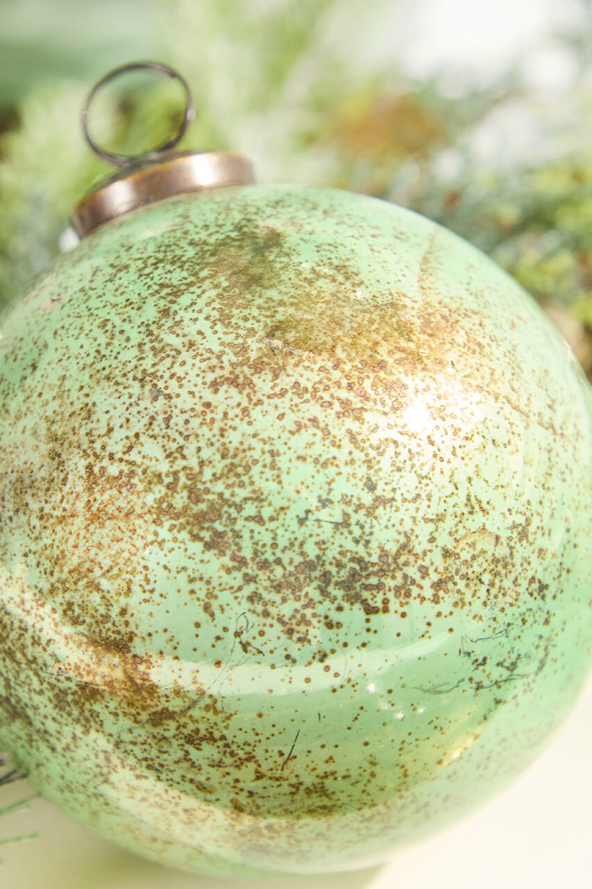 4" Spruce Antique Finished Glass Ball Ornament