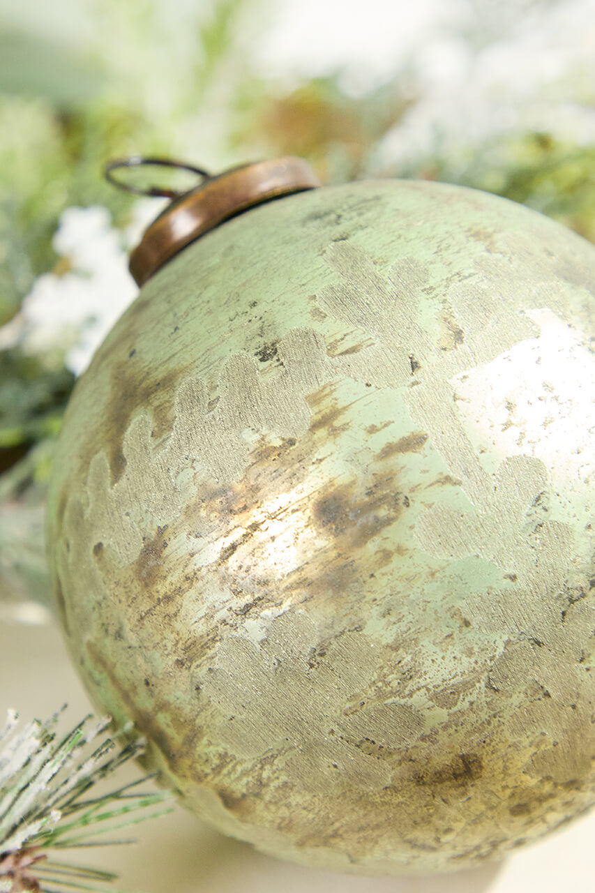 4" Spruce Antique Foil Glass Etched Ball Ornament