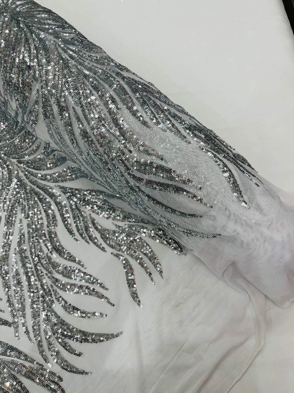 Phoenix Sequin Feather Polyester Fabric - Iridescent Flame Design, 54" Width (1 Yard)
