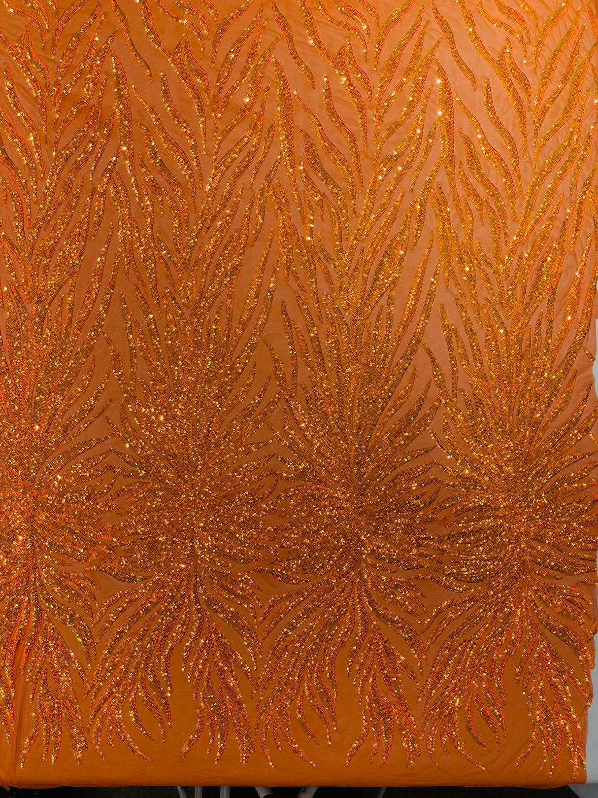 Phoenix Sequin Feather Polyester Fabric - Iridescent Flame Design, 54" Width (1 Yard)