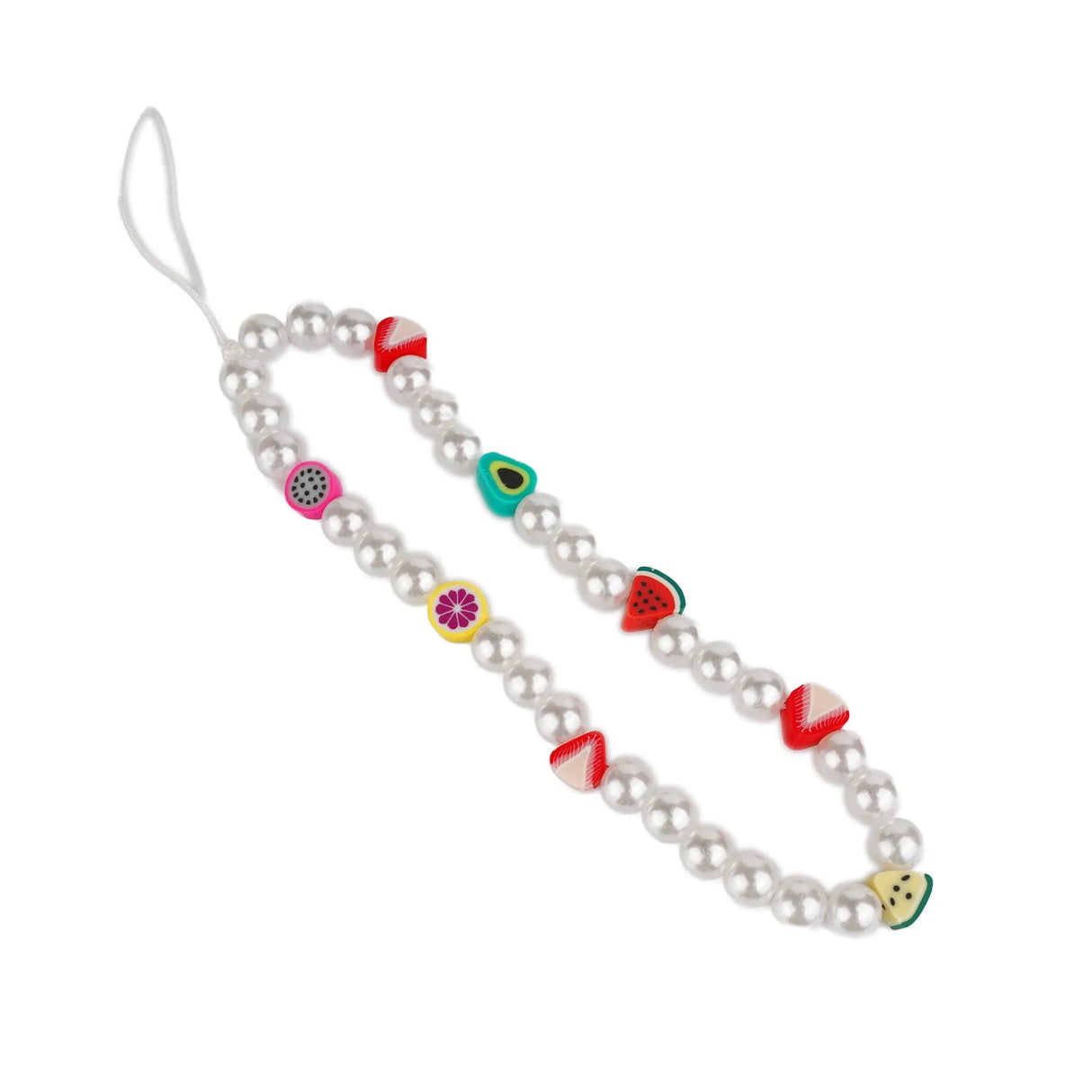 Phone Charm Fruit & Pearls - White