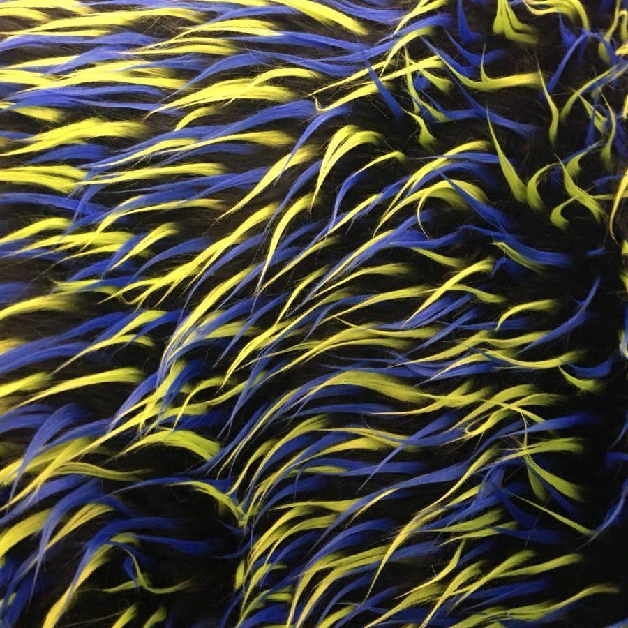 Lime Blue on Black Three Tone Spiked Faux Fur Fabric,
