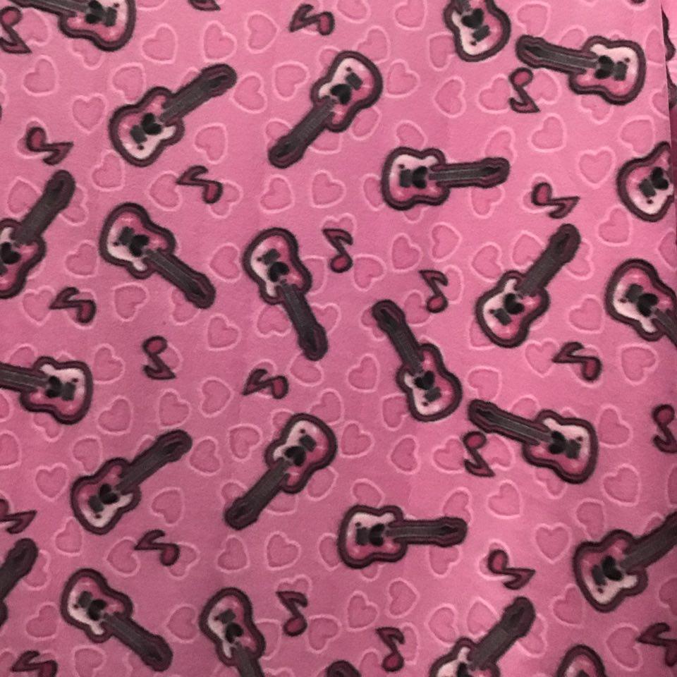 Guitar Music Heart on Pink Piece Anti Pill Fleece Fabric,