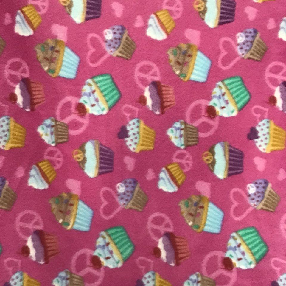 Sweet Cupcakes and Peace Sign Anti Pill Fleece Fabric,