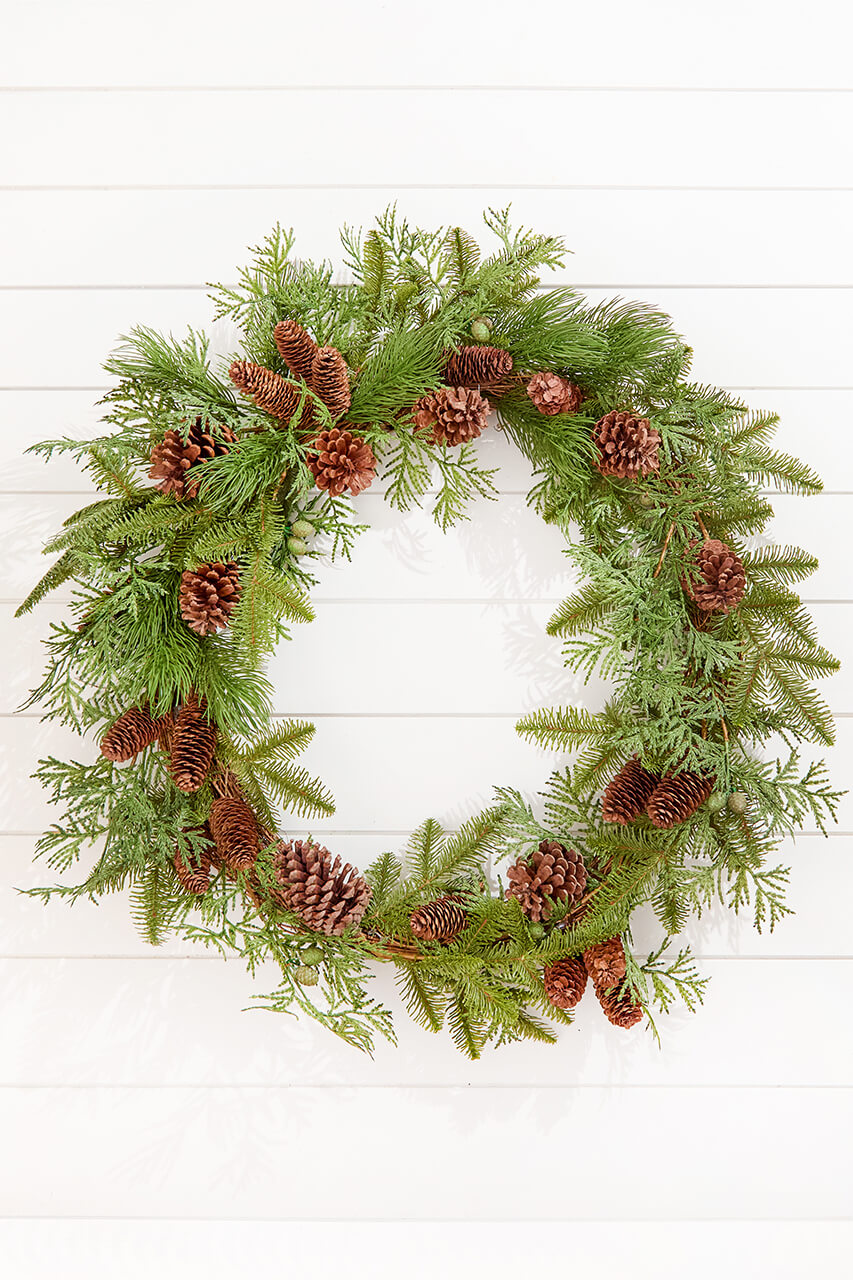 34” Mixed Pine Decorated Grapevine Wreath