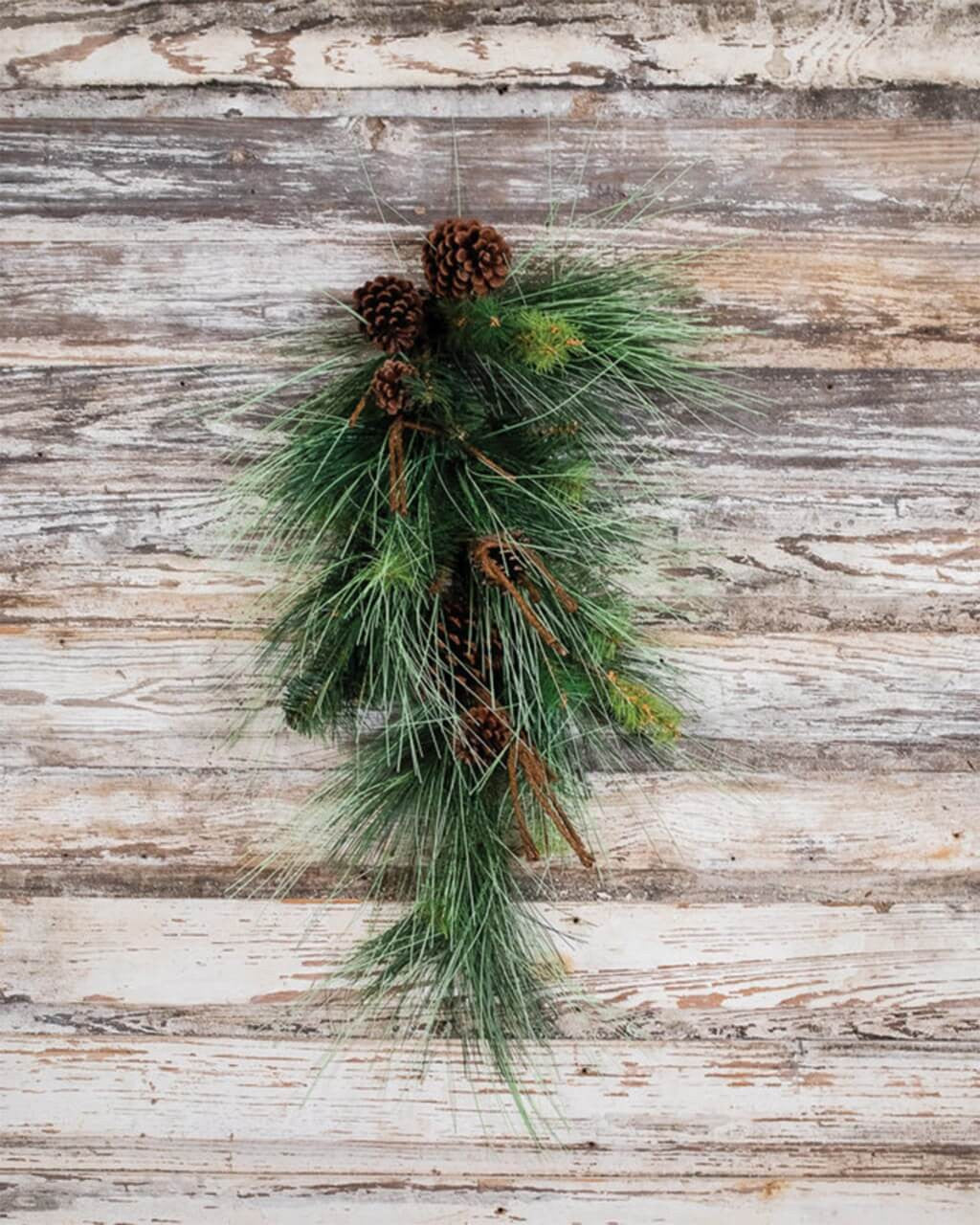 28" Mixed Pine Teardrop with Cones and Twigs Christmas Door Decor
