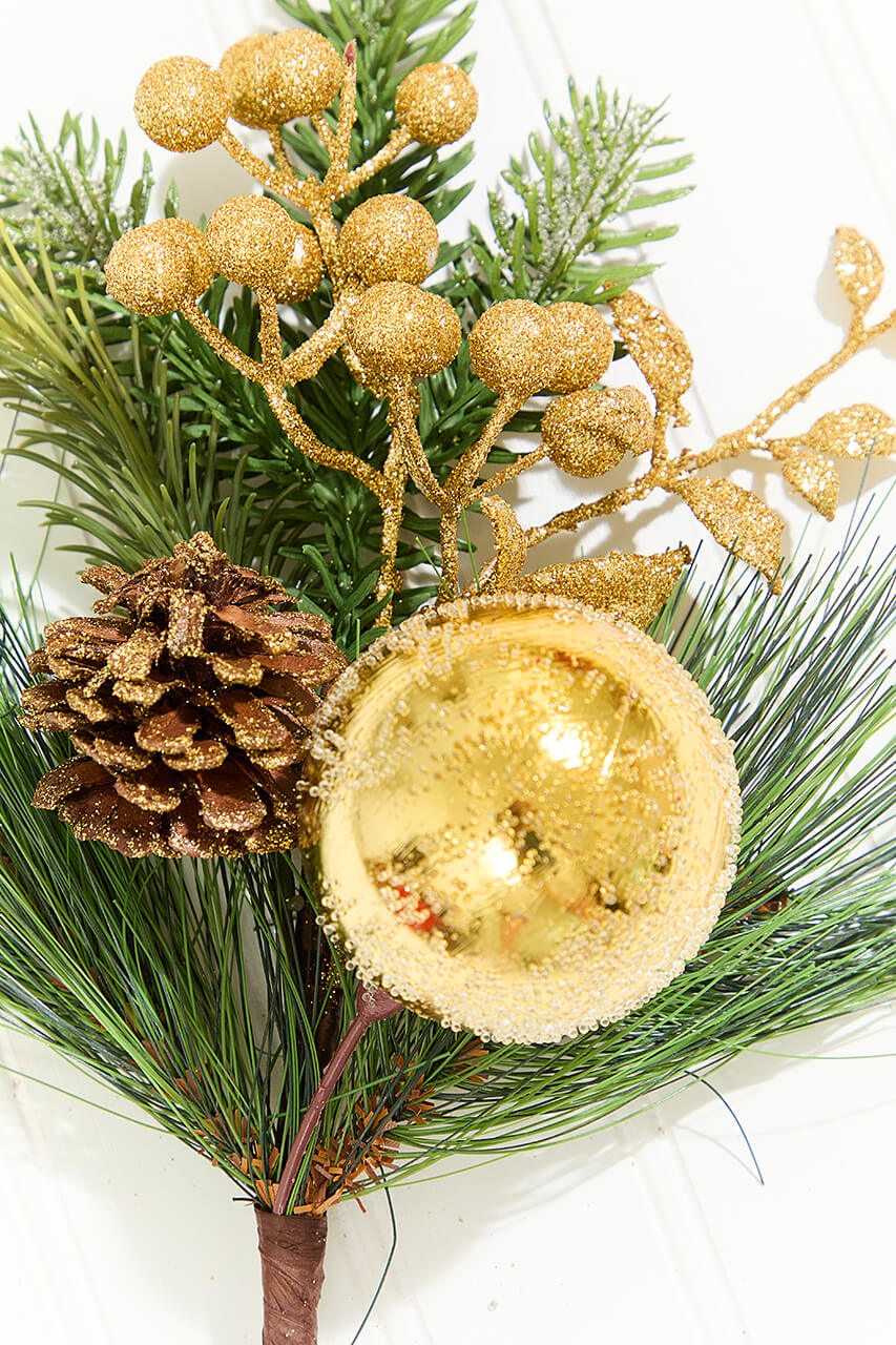14.5" Gold Glitter Pinecone Ornament Spray
