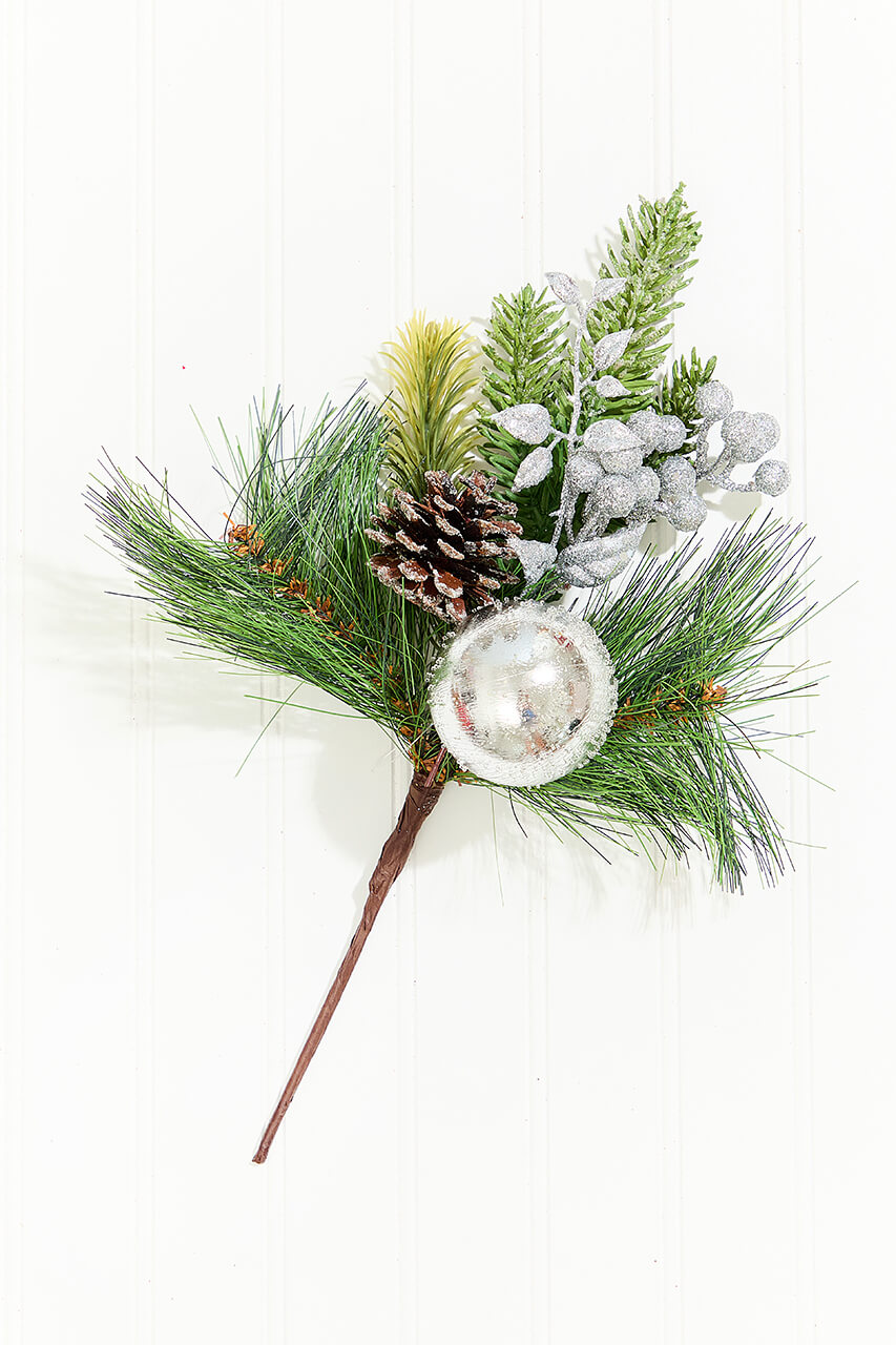 14.5" Silver Glitter Pinecone Ornament Spray