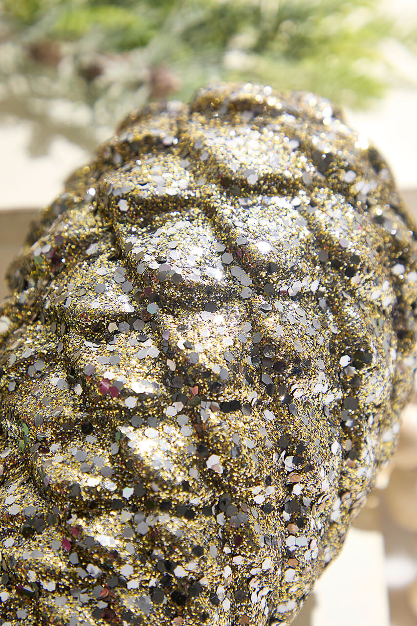 Charcoal Glitter Pine Cone Ornament 9 Inch Hanging Christmas Decor