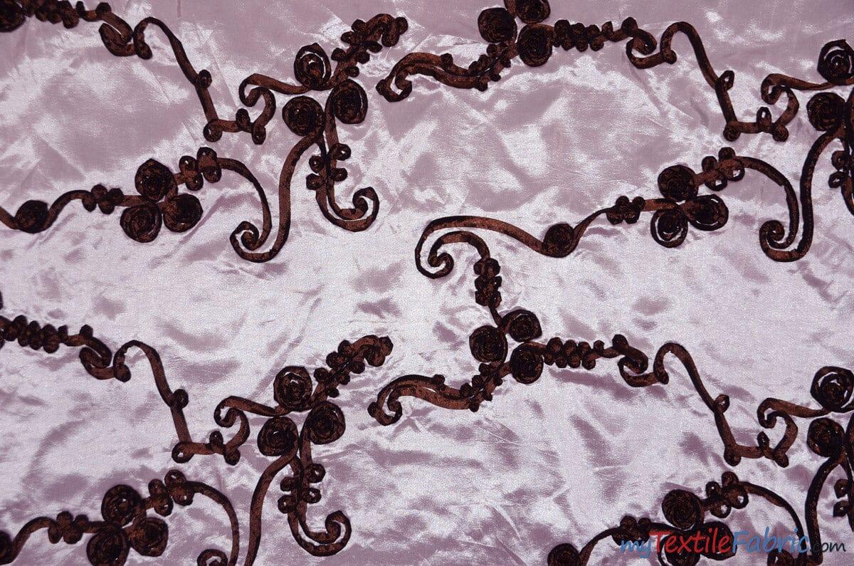 Ribbon Taffeta Polyester Fabric - Embroidered Ribbon Cord, Multiple Colors, 54" Width (1 Yard)