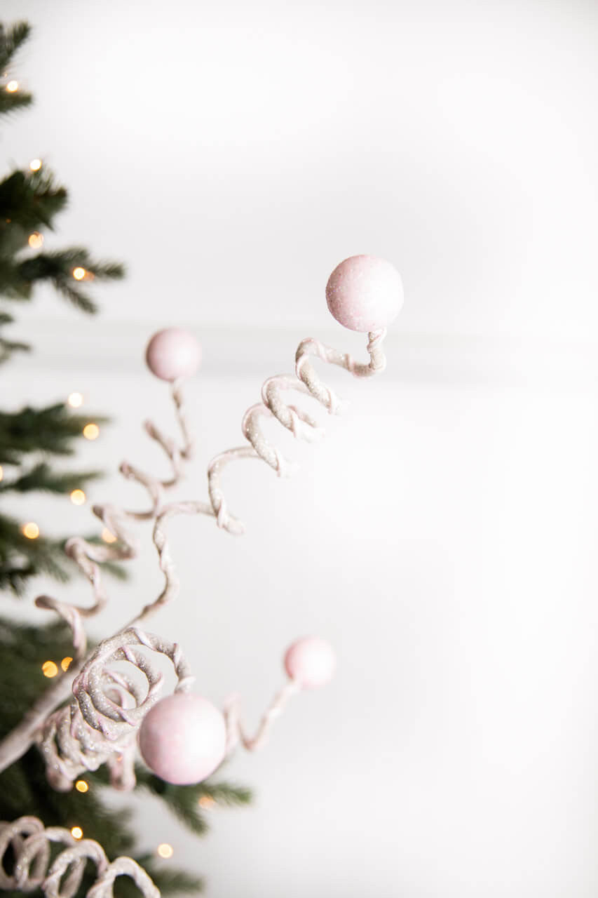 25” Pink & White Velvet Corkscrew Spray – Whimsical Holiday Decorative Stem