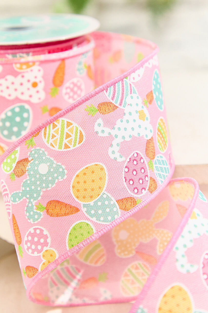 2.5"x 10 Yards Pink Easter Patterned Ribbon Cheerful Spring Decorative Craft Ribbon