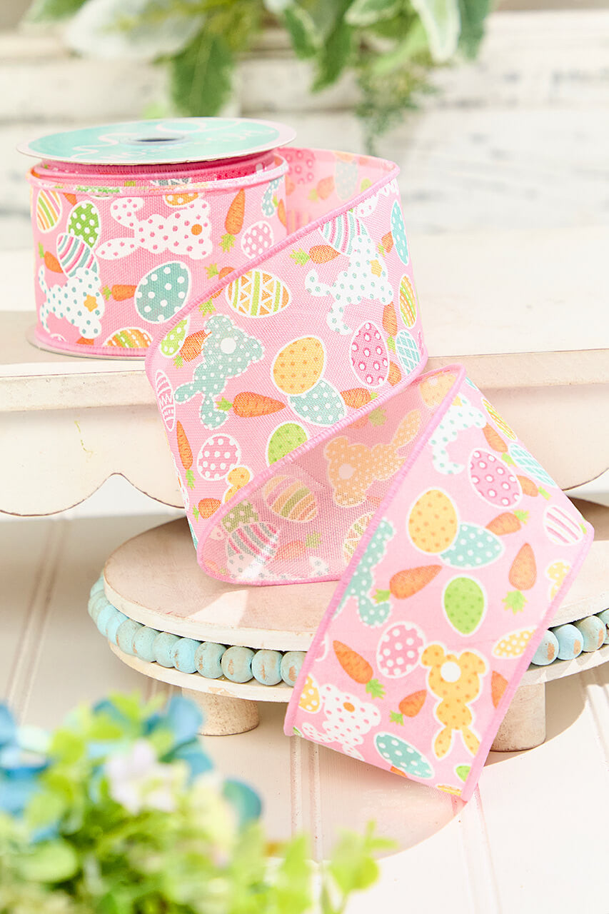 2.5"x 10 Yards Pink Easter Patterned Ribbon Cheerful Spring Decorative Craft Ribbon