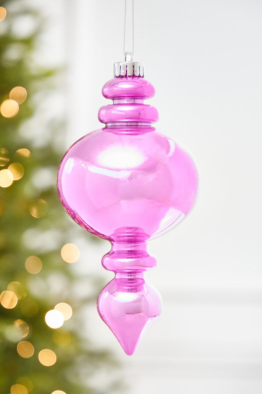 9" Hot Pink Pearlescent Finial Ornament