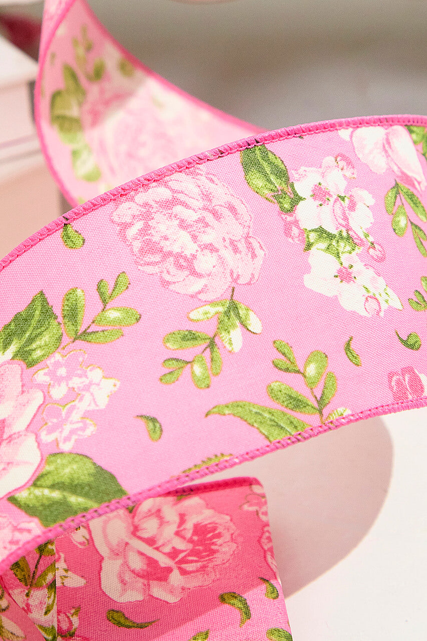 2.5”x10 Pink Spring Floral Ribbon