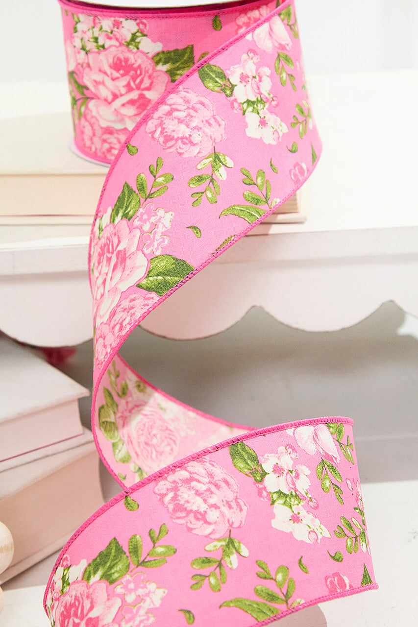 2.5”x10 Pink Spring Floral Ribbon