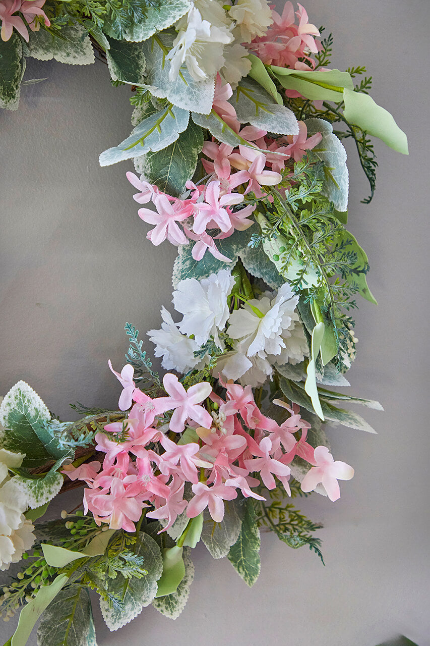 24" Mixed Flower Wreath - Pink, White & Green