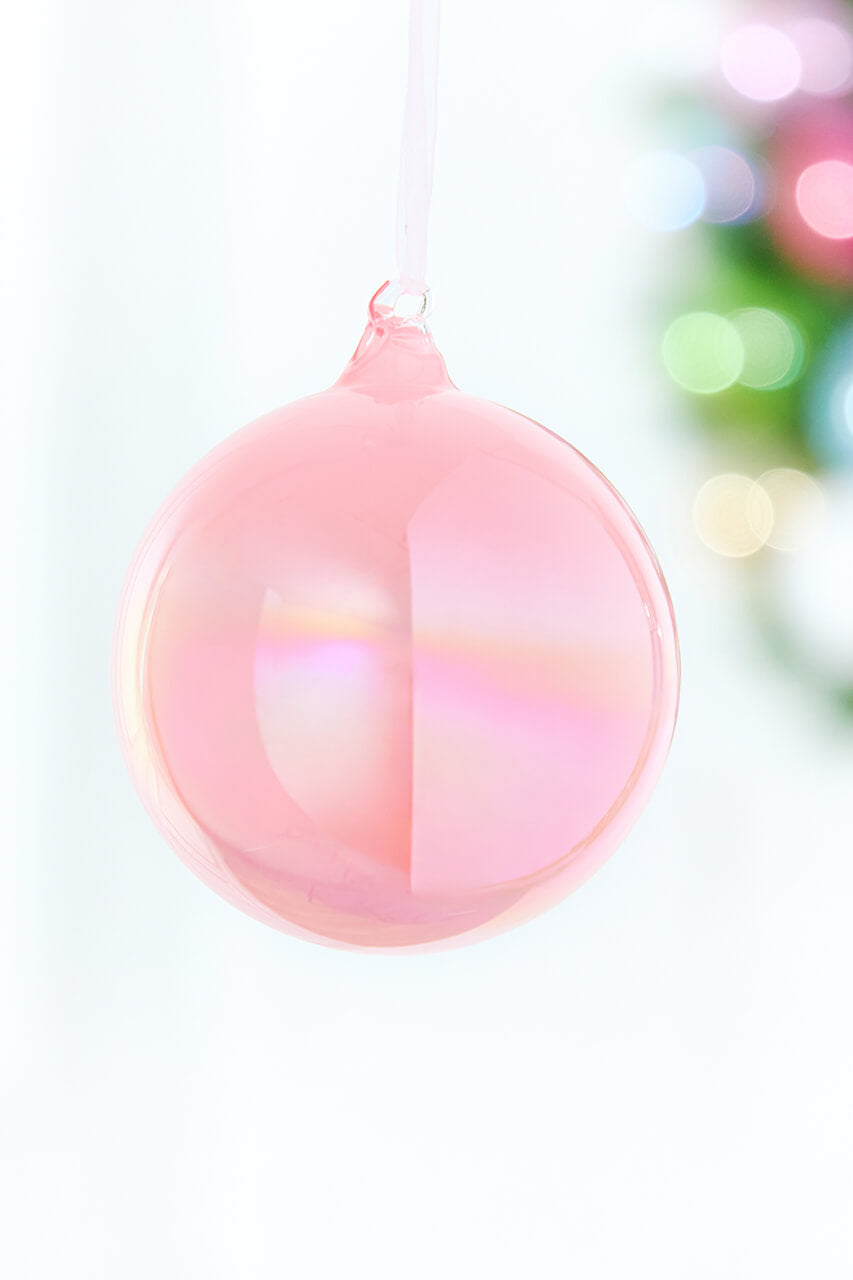 4" Iridescent Pink Glass Ball Ornament